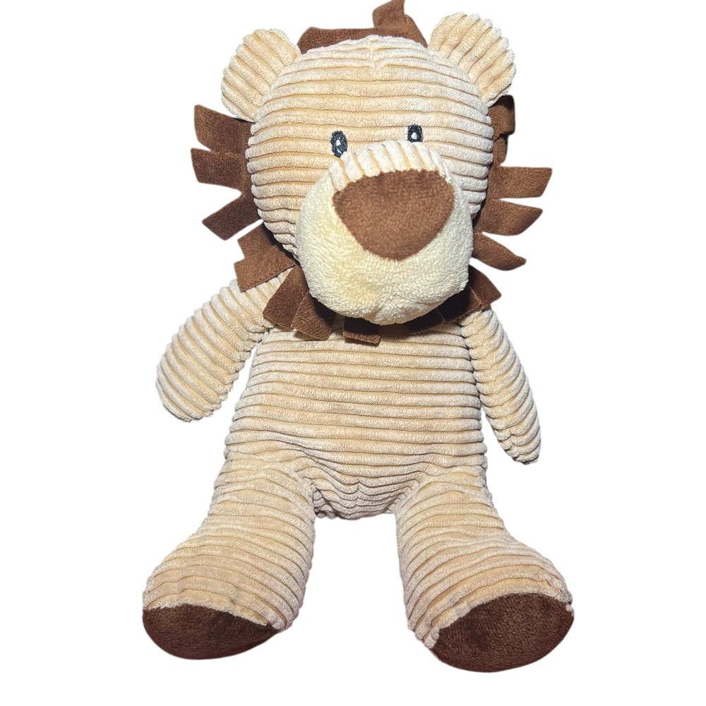 Corduroy Plush Lion Stuffed Animal Beige Brown Ribbed Soft Toy 12" Preowned Cute